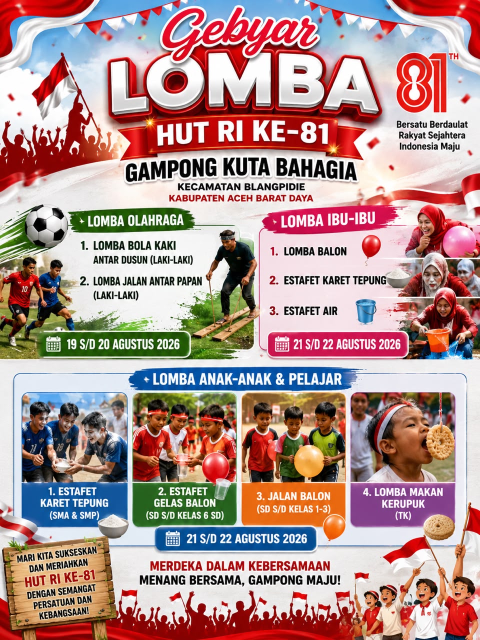 Gebyar Lomba HUT RI ke-81 Gampong Kuta Bahagia Meriahkan Semangat Kemerdekaan