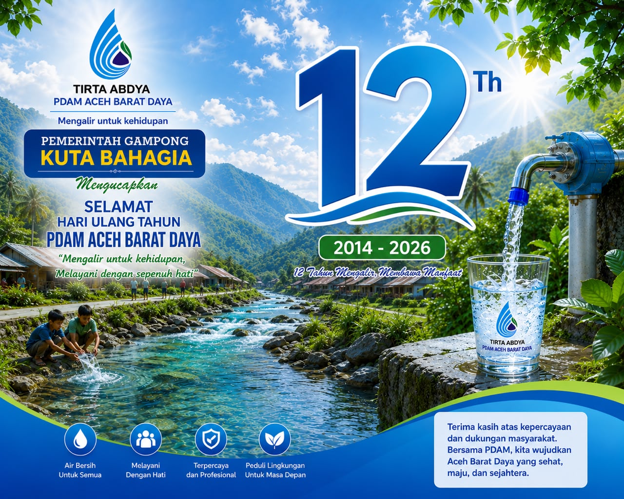 Pemerintah Gampong Kuta Bahagia dan Masyarakat Ucapkan Selamat HUT ke-12 PDAM TIRTA Aceh Barat Daya